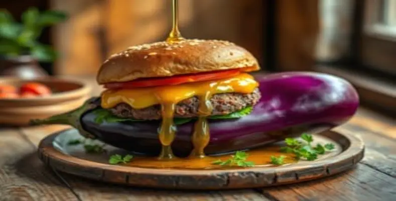 Oil of burger over the eggplant